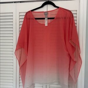 Chico's Coral and Black Sheer Top